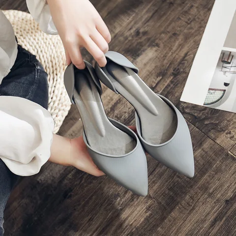 Сандалии женские с острым носком, босоножки-желе из пластика на толстом каблуке, повседневная обувь для офиса, водонепроницаемые, лето 2021