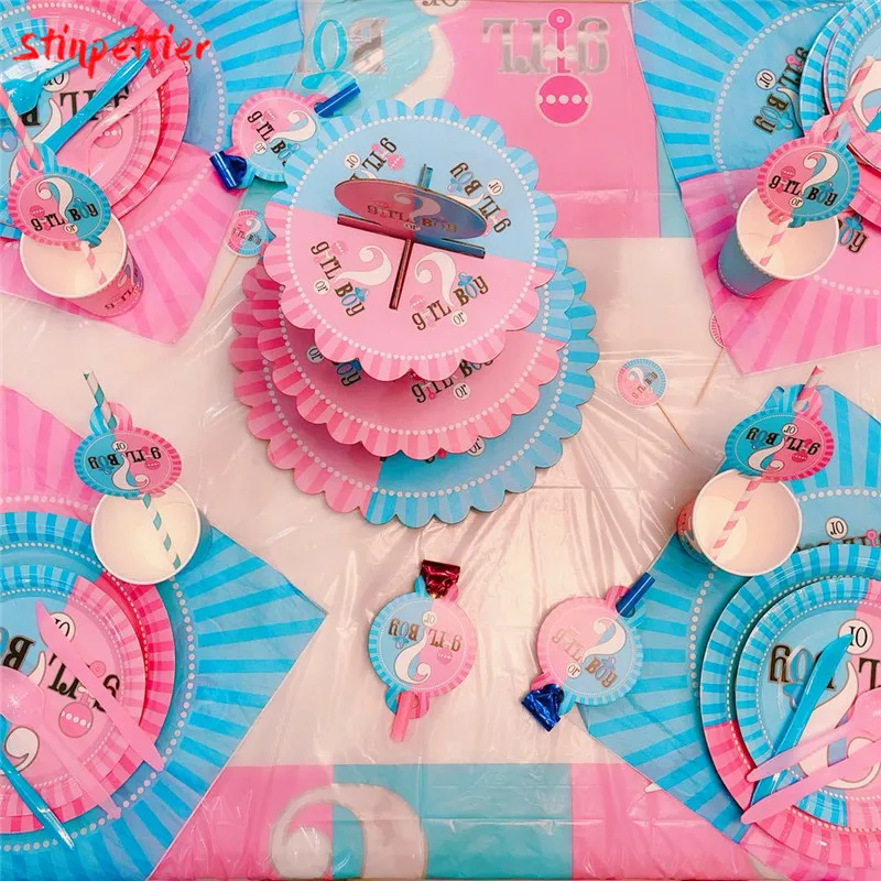 Одноразовая посуда розовый синий мальчик или девочка баннер Соломинки торт