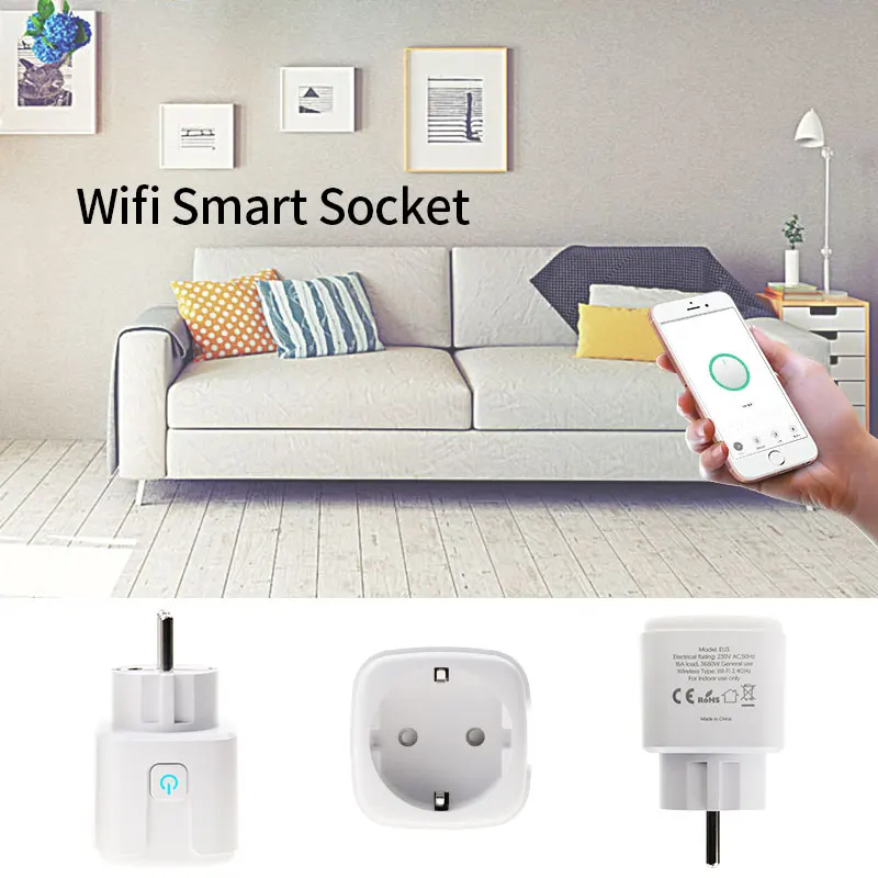 EU Smart Wifi Plug Adapter Power Socket With Timer Outlet Remote Support Alexa Google Home 16A with Monitoring | Обустройство дома