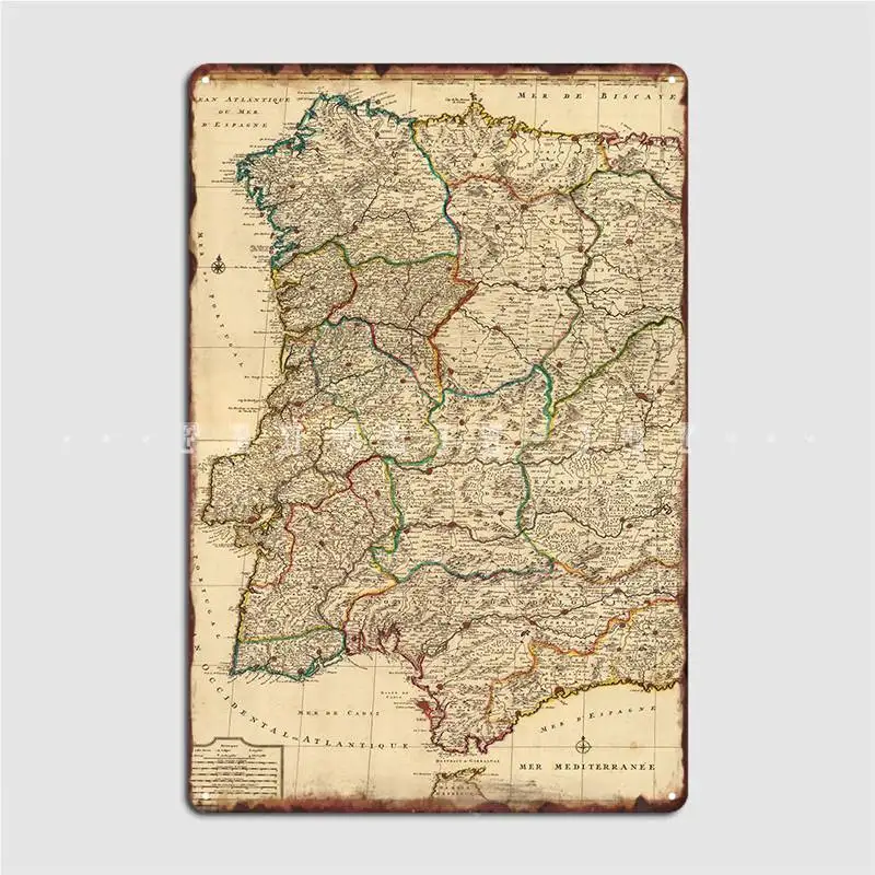 

Portugal Old Map 1708 Metal Sign Wall Cave Mural Create Plaques Tin Sign Poster