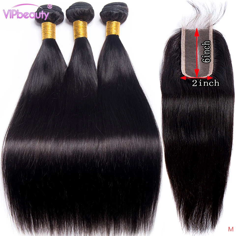 VIP beauty, перуанские прямые волосы remy, пряди с закрытием, натуральные черные волосы с 2x6, на шнуровке, средняя часть