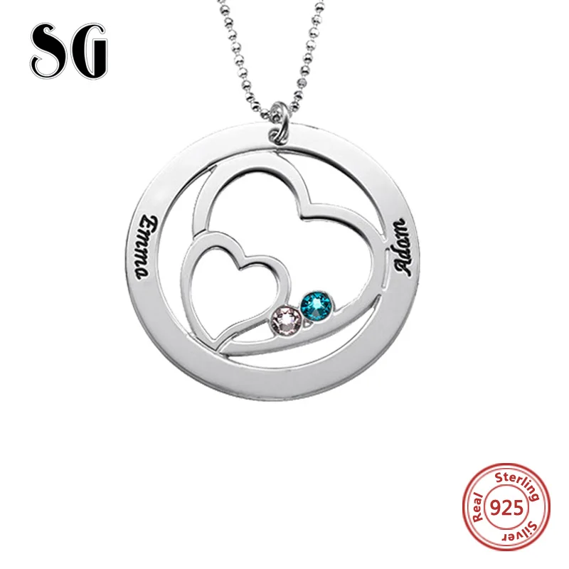 Женское колье с 2 сердечками SG personalise 925 пробы серебро на заказ 2019|Ожерелья