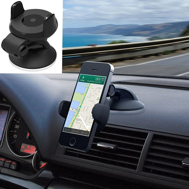 

360 Degrees Rotation Adjustable Phone Holder Adjustable Width Universal Mobile Phone Holder Black Car Stand Holder