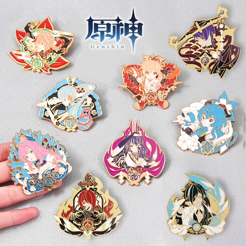 

New Genshin Impact Ganyu Yoimiya Kaedehara Kazuha Pins Brooch Figure Metal Badge Button Brooch Collection Souvenir Cosplay Gift