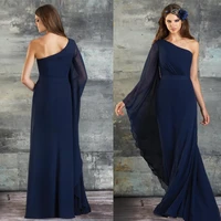 2015 navy blue chiffon prom dresses one shoulder singer long sleeve and column floor length elegant formal praty dresses