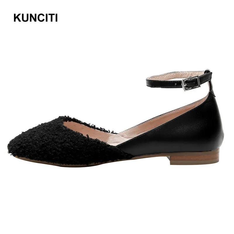 KUNCITI/; женская обувь на плоской подошве; женская кожаная обувь с ремешком на щиколотке; женская повседневная обувь; эспадрильи в европейском стиле; модная дизайнерская обувь; F9146