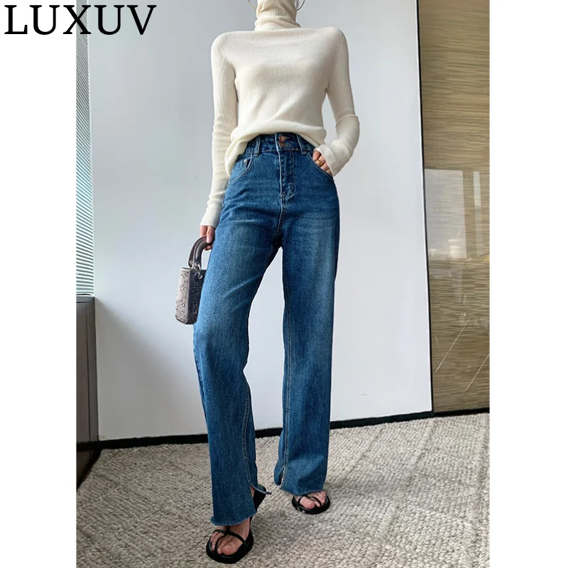 LUXUV Sweatpants Women's Clothing Soft Trousers Wide Leg Sport Pants Sets Streetwear Tracksuit High Waist Denim Overalls Jeans