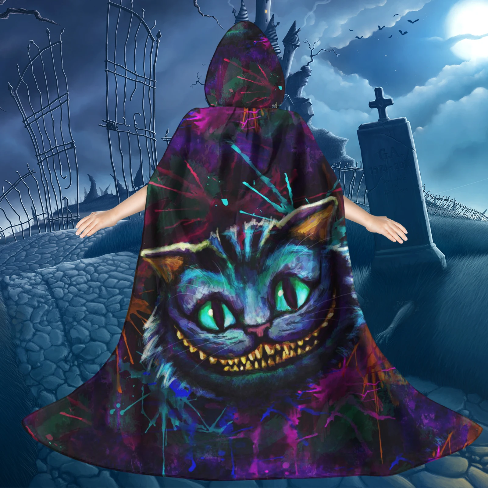 

Детский плащ на Хэллоуин с Чеширским котом-мы все здесь сумасшедшие и цветные рождественские украшения для дома, худи с граффити