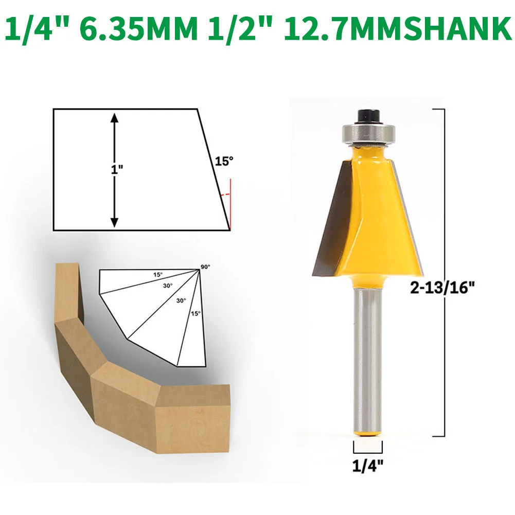 

1 шт. 1/4 "6,35 мм 1/2" 12,7 мм хвостовик фрезерный станок для резьбы по дереву 15 градусов фаской & конические фреза для отделки кромки бит деревообра...