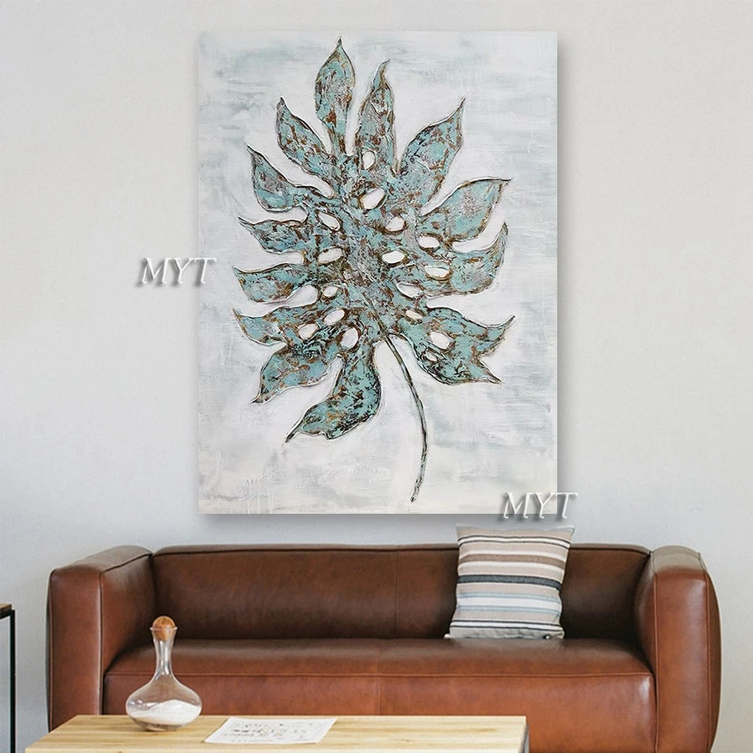Художественные настенные Подвески с большой текстурой акриловые листья Картина