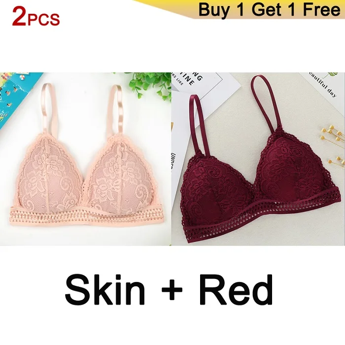 Skin Red Deruilady бесшовный бюстгалтер Французский стиль бюстгалтер бесшовный Глубокий V кружевной девушка лифчик Бескаркасный тонкий бюстгальтеры для женщин Мягкий женское белье топ кружево бюстгалтер - Цвет: Skin Red