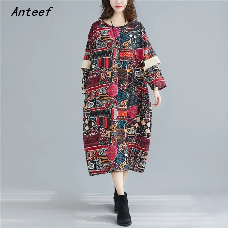 

cotton linen vintage floral for women casual loose long spring autumn dress elegant clothes 2021 ladies dresses