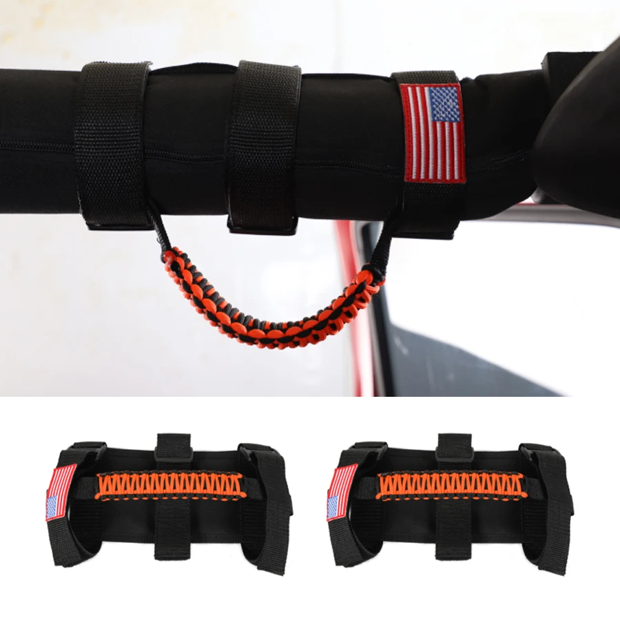 

NHAUTP 2Pcs/set Car Accessories Roll Bar Grab Handles For Jeep Wrangler JK JL Weave Roof Grab Handle