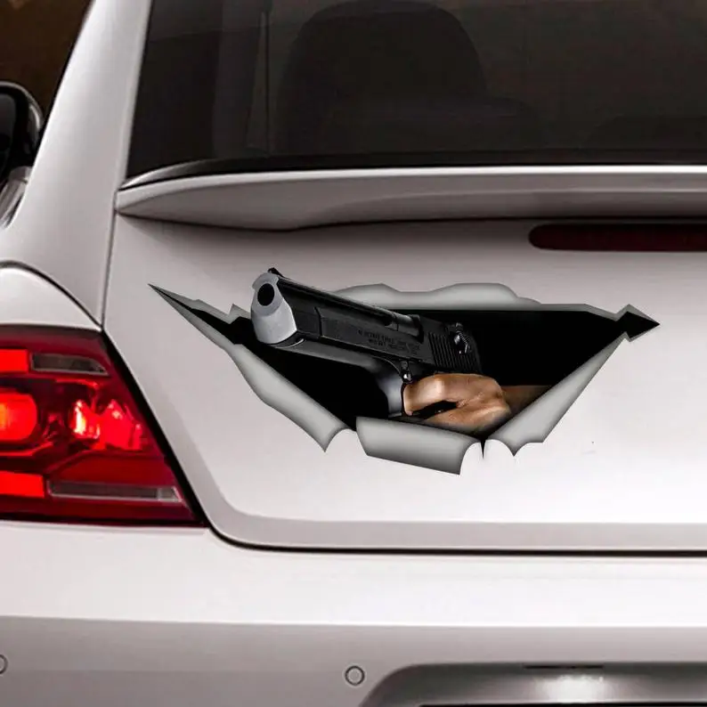

Gun car decal, Vinyl decal, 3D decal , Funny sticker , weapon decal