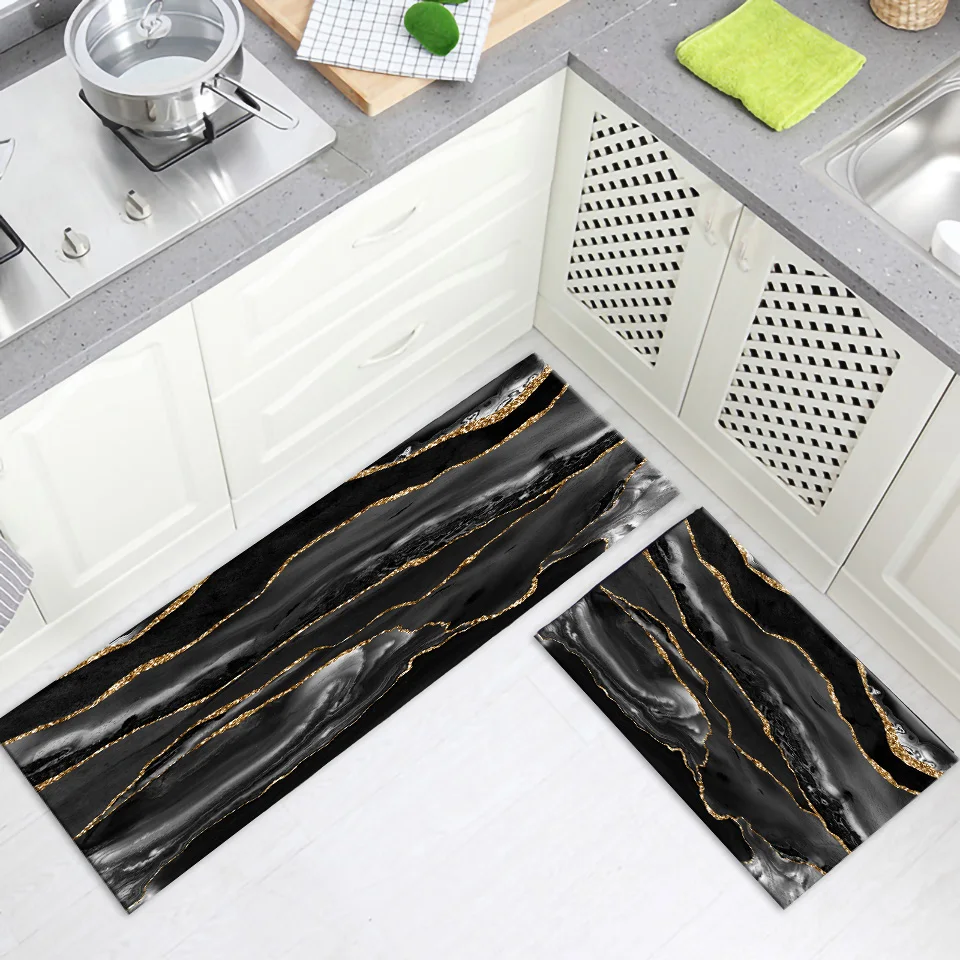 

Luxury Black Marble Bathroom Mat Anti-slip Absorbent Washable Rug For Kitchen Floor Nordic Bedroom Bedside Mat Hallway Decor