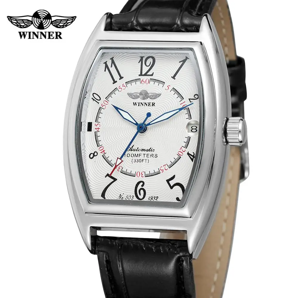 T WINNER Модные Простые повседневные мужские часы Прямоугольный белый циферблат