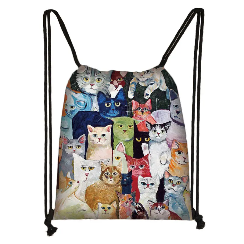 

Cute Cartoon Anime fashion storage bag Cat Pattern drawstring bag women shopping bag teenager girls bookbag Kawaii backpack