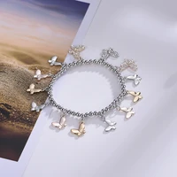 2020 elegant gold silvery charm bracelet for women accessories 4mm beads chain rhinestone butterfly bracelets homme jewellery