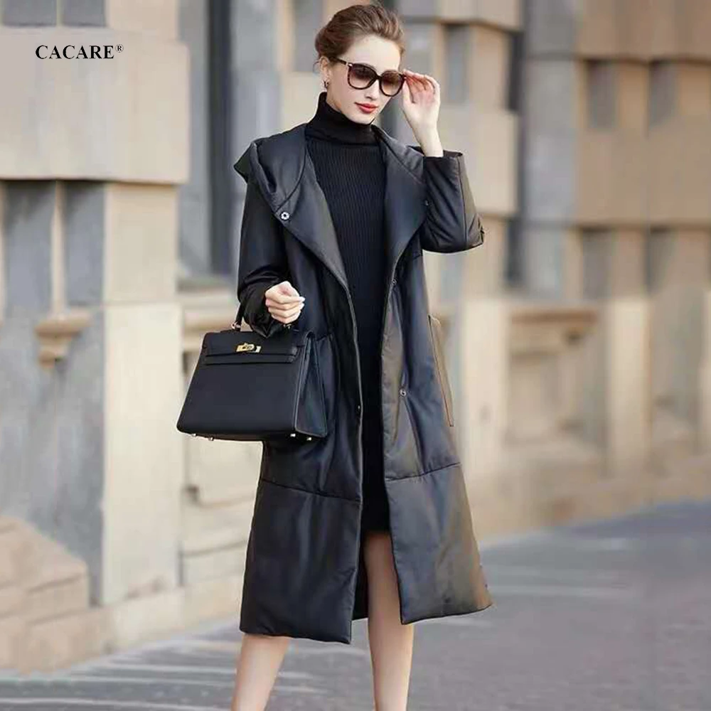 SALE Women's Winter Real Sheepskin Coat Natural Leather Down Jacket Female Coats Hooded F0148 Black M-3XL Plus Size Fast Ship
