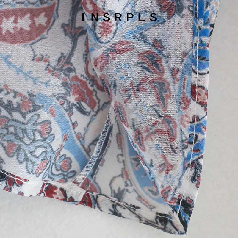 

INSRPLS Women Fashion Paisley Print Ruffled Cropped Blouses Vintage Long Sleeve Button-up Female Shirts Blusas Chic Tops