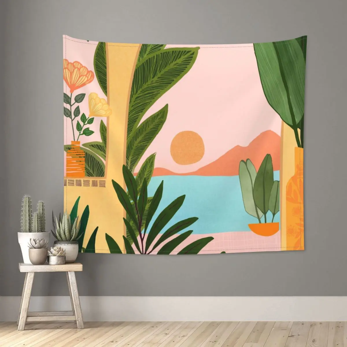 Moroccan Coast Landscape Illustration Tapestry Hippie Polyester Wall Hanging Home Decor Curtain Retro Blanket | Дом и сад