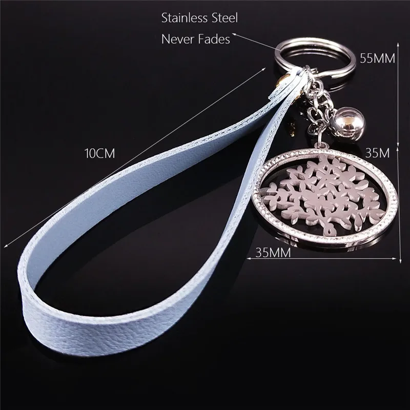 

2021 Tree of Life Stainless Steel Crystal Chain for Pants for Women Silver Color Keyholder Jewelry porte clef femme N6S01