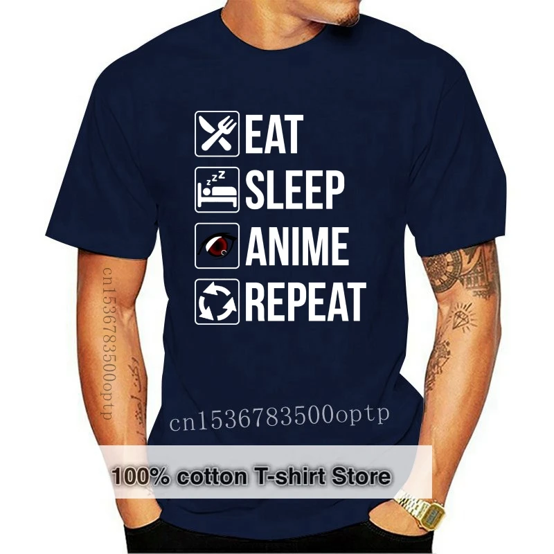 

Funny Eat Sleep Anime Repeat T Shirt Sleeves Boy Cotton Men T-Shirt Top Tee 2020 Brand T Shirts