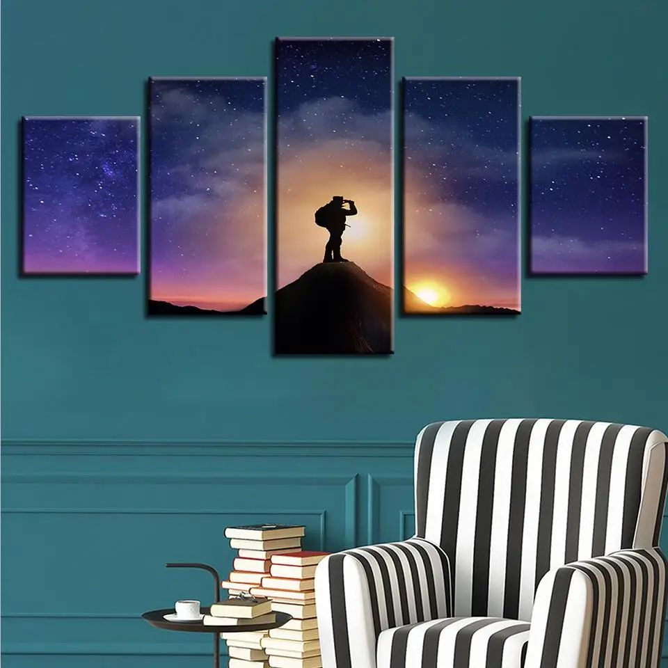 

Modern HD Canvas Home Decor Creative Printed 5 Pieces Mountain Landscape Sunshine Pictures Wall Poster Art Spray Painting Framed