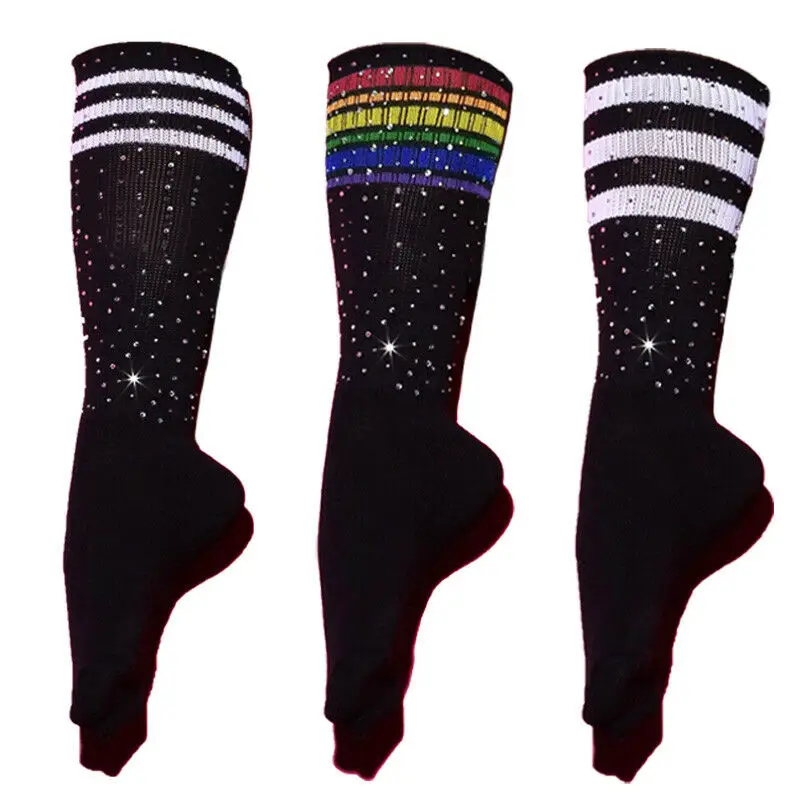Женские полосатые носки с блестками длинные футбольные выше колена одежда для
