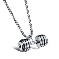 sports dumbbell pendant necklace for men boys stainless steel fitness bodybuilding hip hop jewelry gift