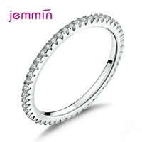 simple full cubic zircon inlay paved round circle ring fine jewelry 925 sterling silver brilliant stackable finger accessories