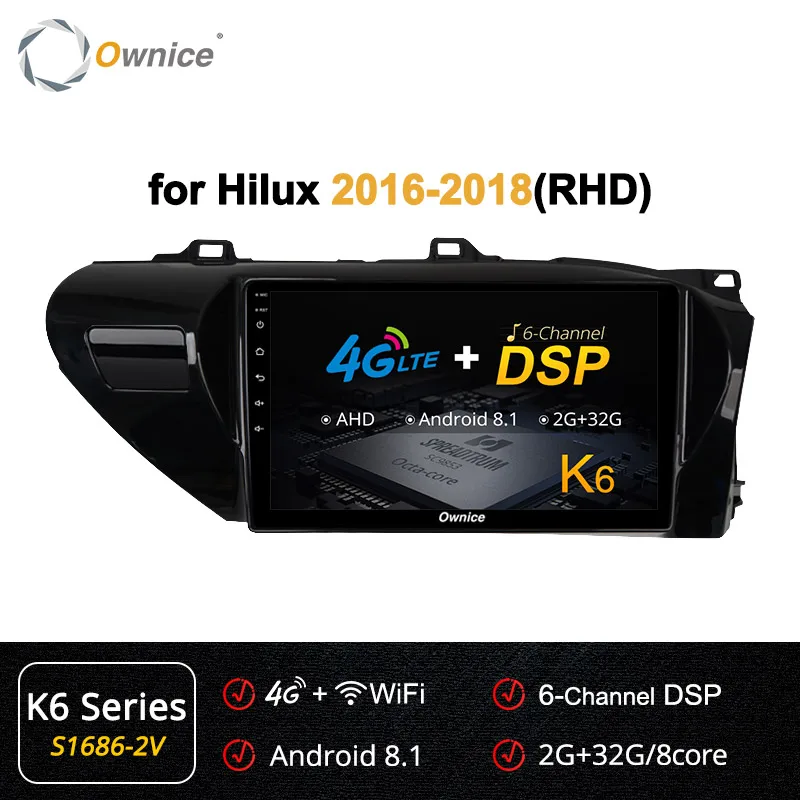 Ownice K1 K2 Android 8,1 автомобильный радиоприемник 2 din для Toyota Hilux- для автомобиля, DVD Бортовой компьютер навигации gps головное устройство аудиосистемы - Цвет: S1686-2 K6
