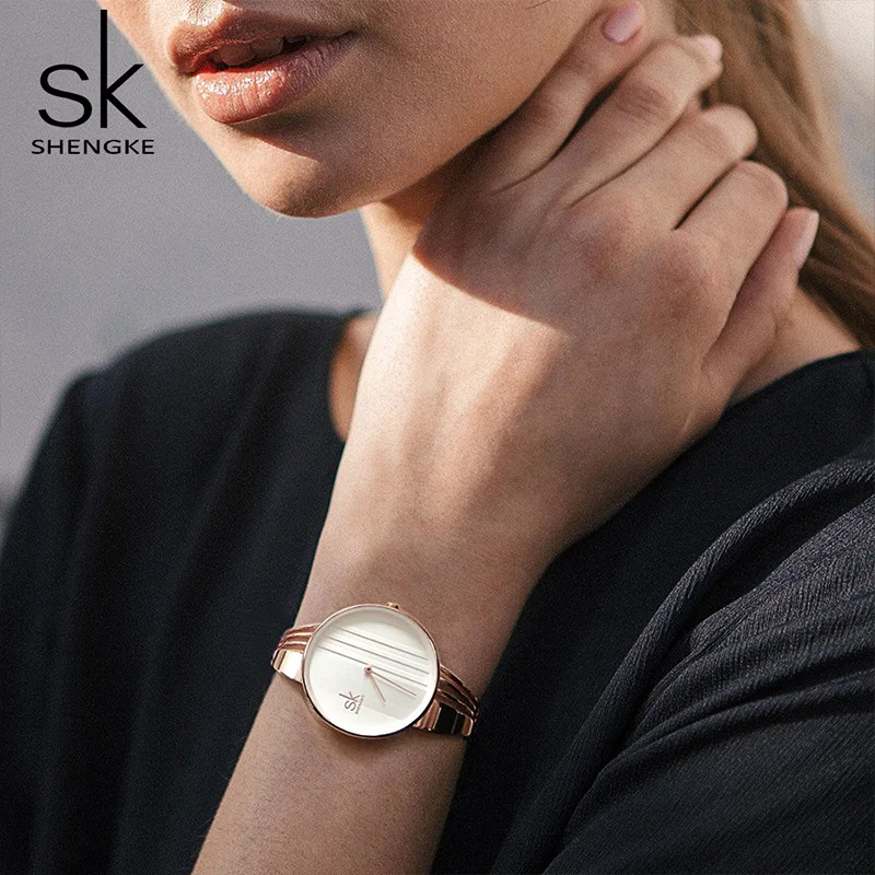 Shengke Creative Quartz Wristwatch Set For Women Rose Gold Style with Bracelet Ladies Beauty Women's Watches 2021 Drop Shipping images - 6
