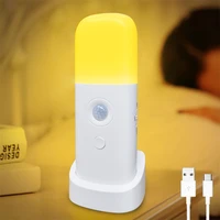 led motion sensor night light wireless rechargeable battery powered portable night light wireless dimmable lamp for kids bedroom