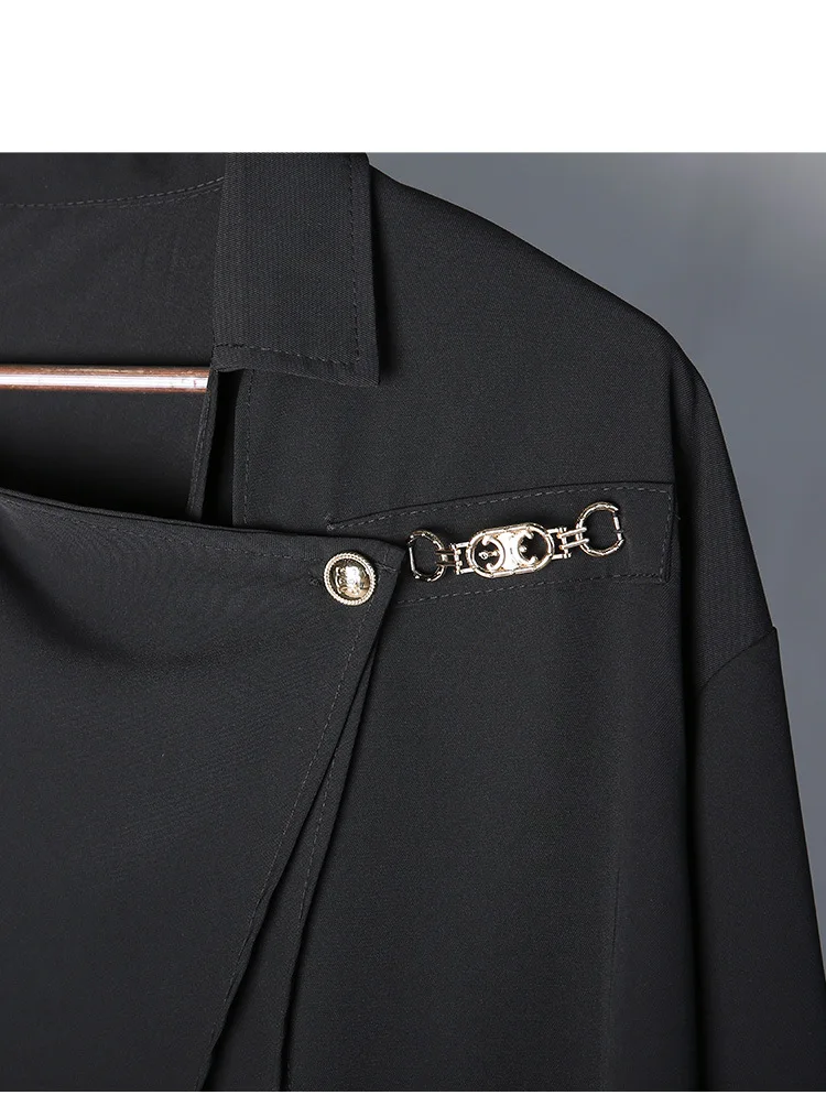 

High fashIon Korean Design Black Irregular Blouses and shirts Vintage Ladies Tops