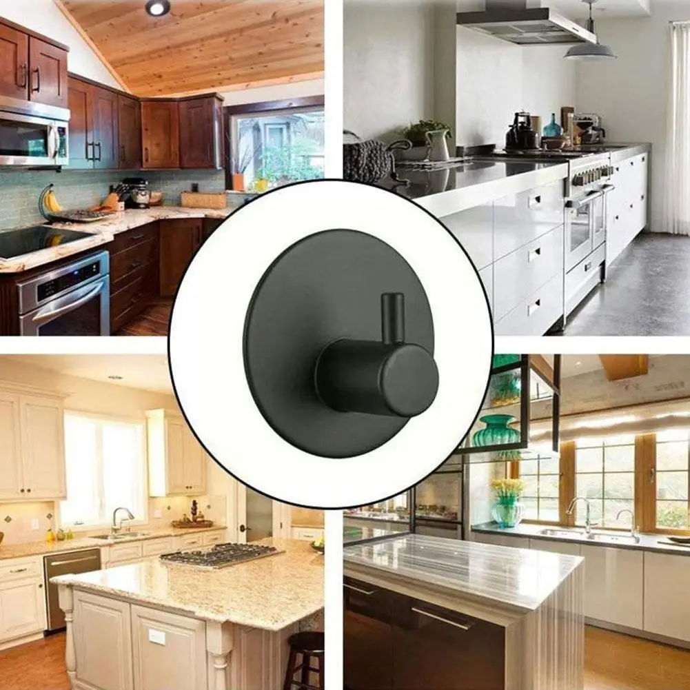 

1PC Wall Hook Steel Clothes Hanging Hooks Matte Black Adhesive Key Towel Holder For Bathroom Kitchen Storage Hooks E2E2