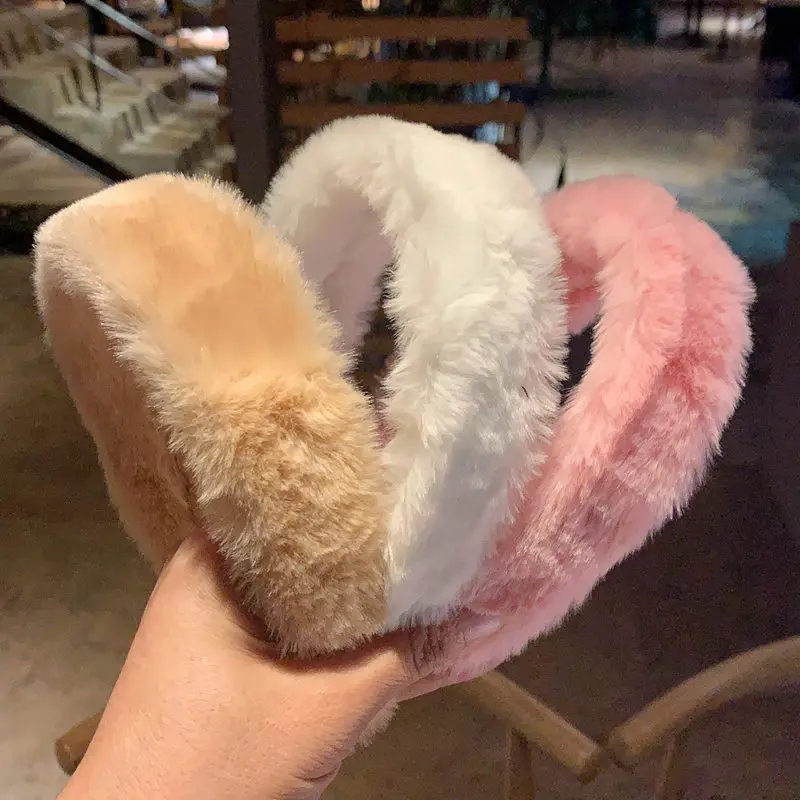 

Faux Fur Plush Head Band Headwear Winter Thick Furry Hairband Warm Wide White Fluffy Headband Hair Accessories for Women