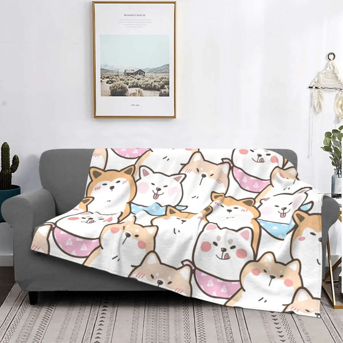 

Cute Cartoon Shiba Inu Akita Dog Blankets Gift for Animal Dog Lover Plush Vintage Breathable Throw Blankets for Home Winter