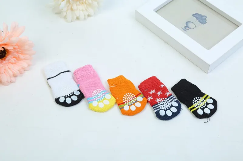 Носки для домашних животных 4 шт./лот хлопковые противоскользящие вязаные теплые