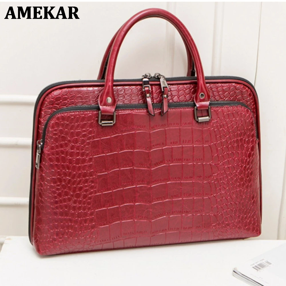 

Briefcase Fashion Women Leather Laptop Handbag 2021 Girls Shoulder Bags Woman Work Office Leather Handbags for 13.3" 14.1 Inch
