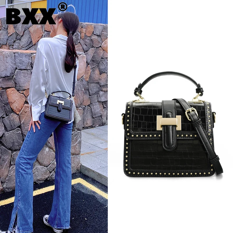 

[BXX] Женская новая маленькая сумка с заклепками из искусственной кожи, универсальная сумка через плечо, модная Осенняя 2021 GF1220