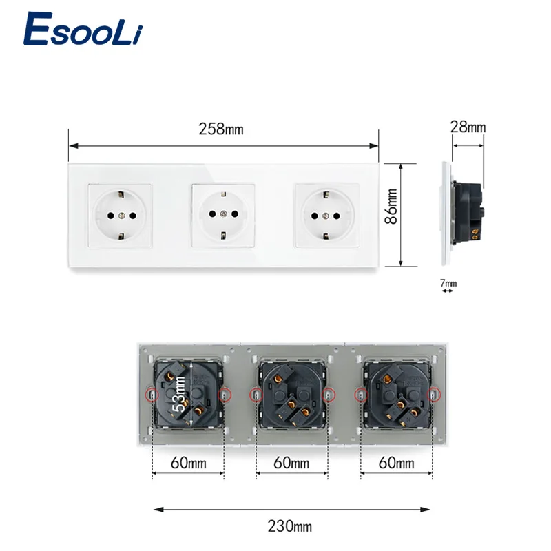Европейская стандартная серая настенная розетка Esooli из хрустального стекла