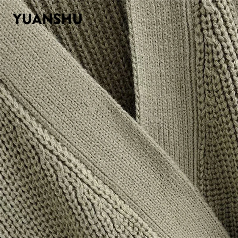 

YUANSHU Vintage Spring Autumn Knitted Cardigan Women V Neck Long Sleeve Bow Lace Up Female Sweater Ladies Outwear Jumper Tops