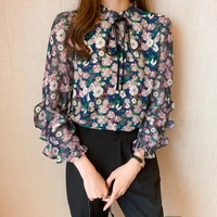 retro fashionable spring new women elegent floral shirts casual all match female office long sleeve chic blousers ins hot sales