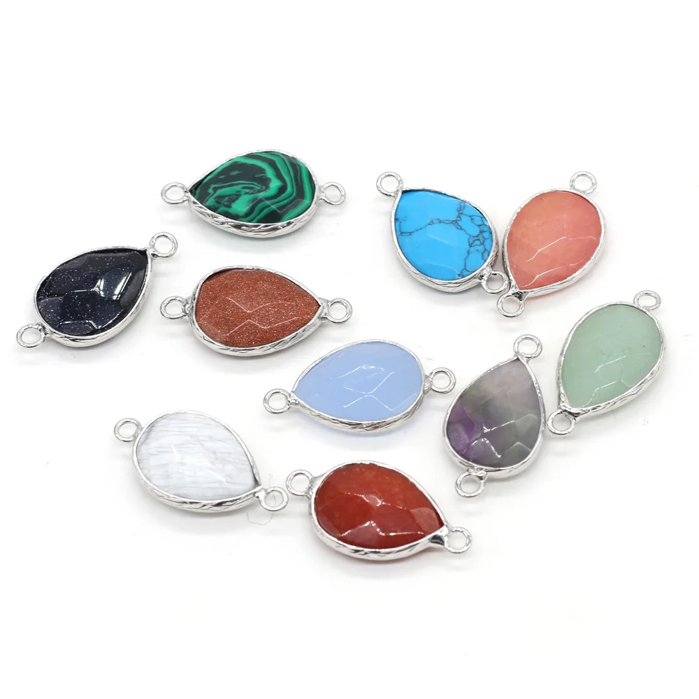 

Drop Shape Natural Quartz Crystal Amethyst Agate Malachite Turquoise White Jade Gold Sand Stone Connector for Jewelry Making DIY