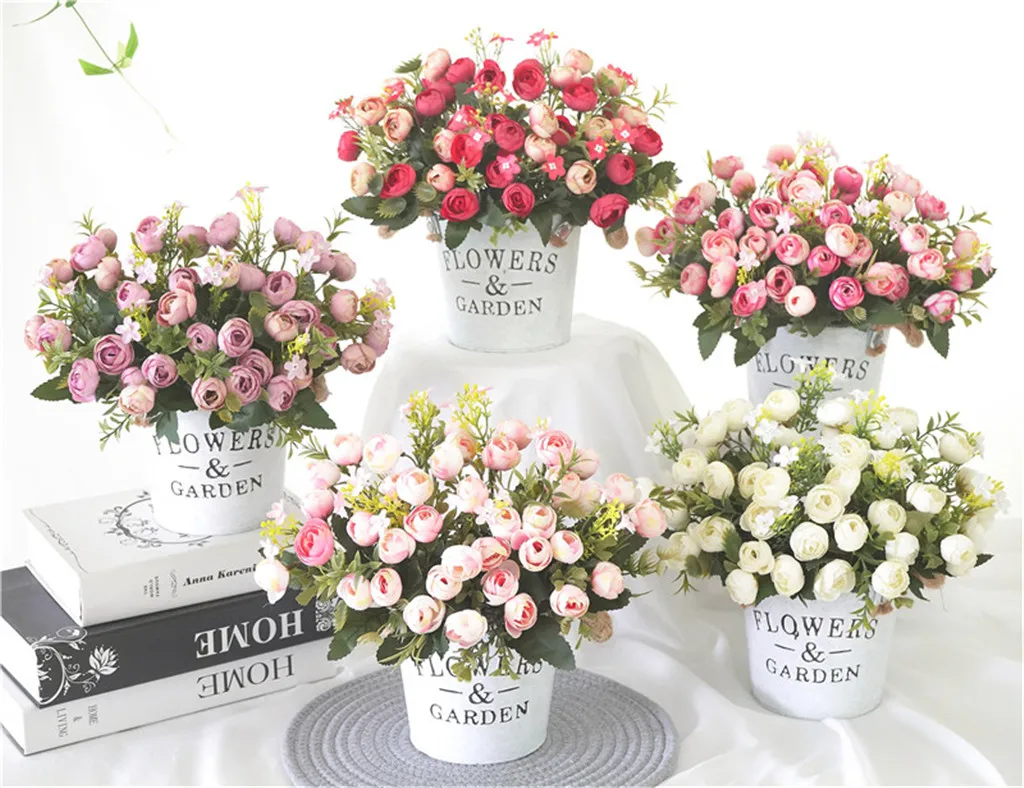 1 букет 13 головок искусственные цветы роза чай бутон цветок Шелковый