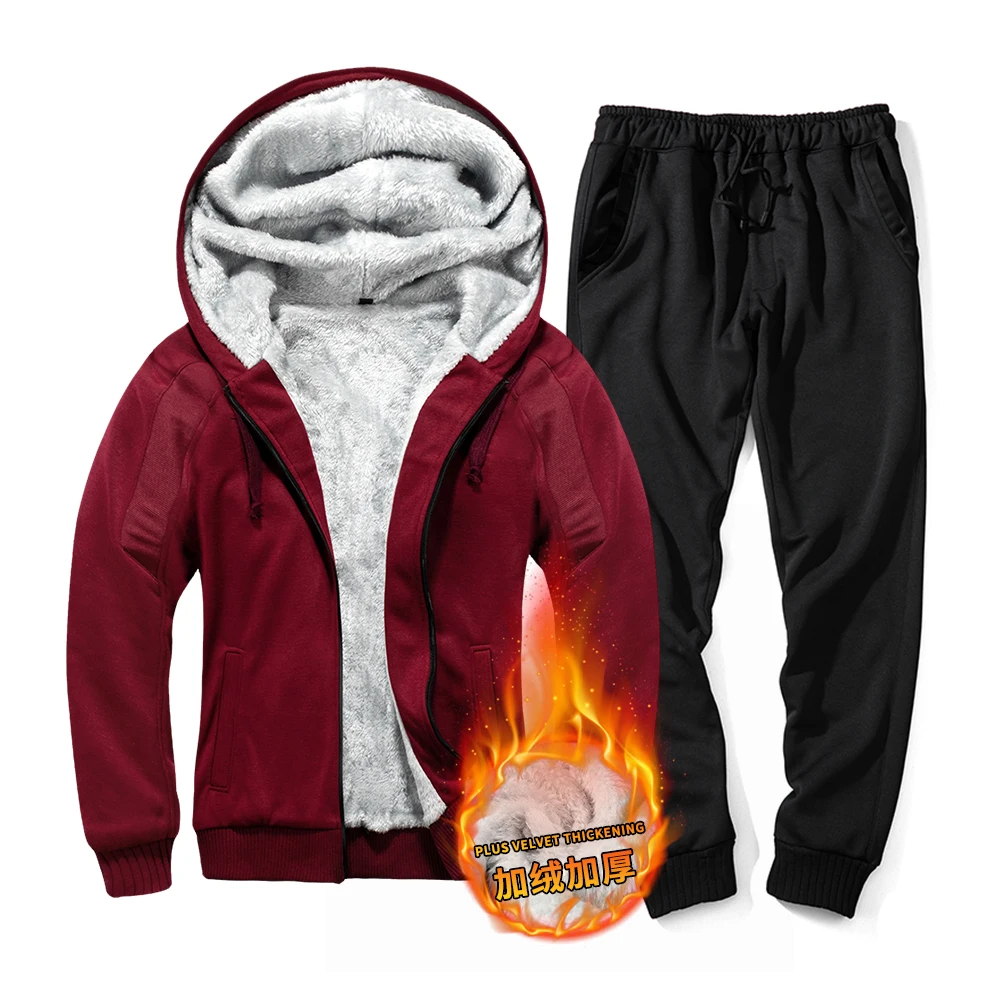 

Men's winter new plus velvet thick warm hoodie sweater + trousers two-piece set to keep warm, comfortable and soft