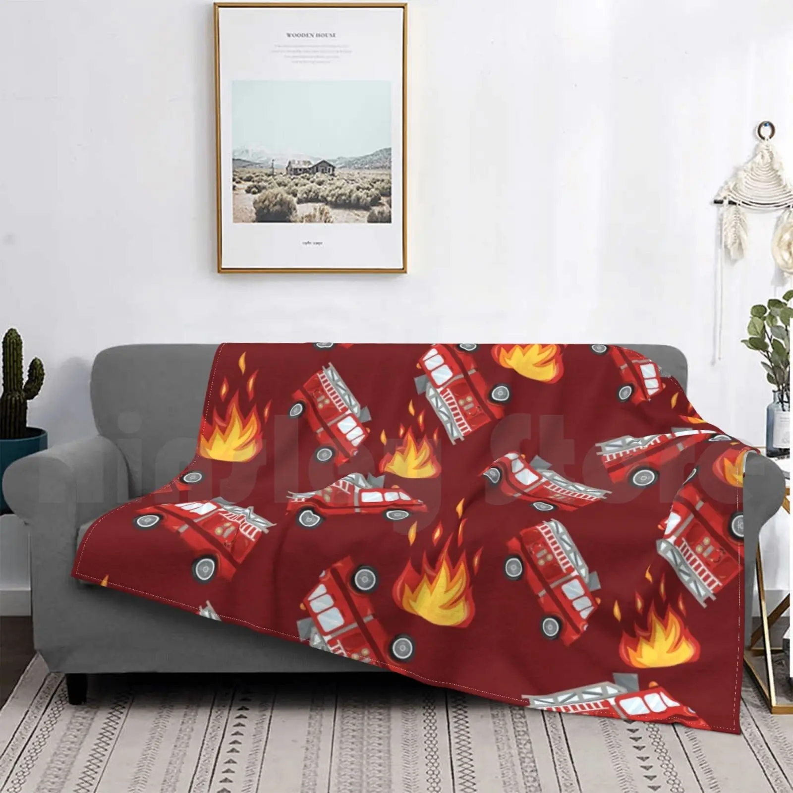 Красное одеяло для пожарной машины дивана кровати путешествий пламени пожарная