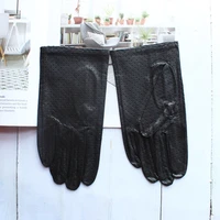 high quality new mens goatskin gloves leather unlined mesh hollow ultra thin breathable cycling driving gloves summer