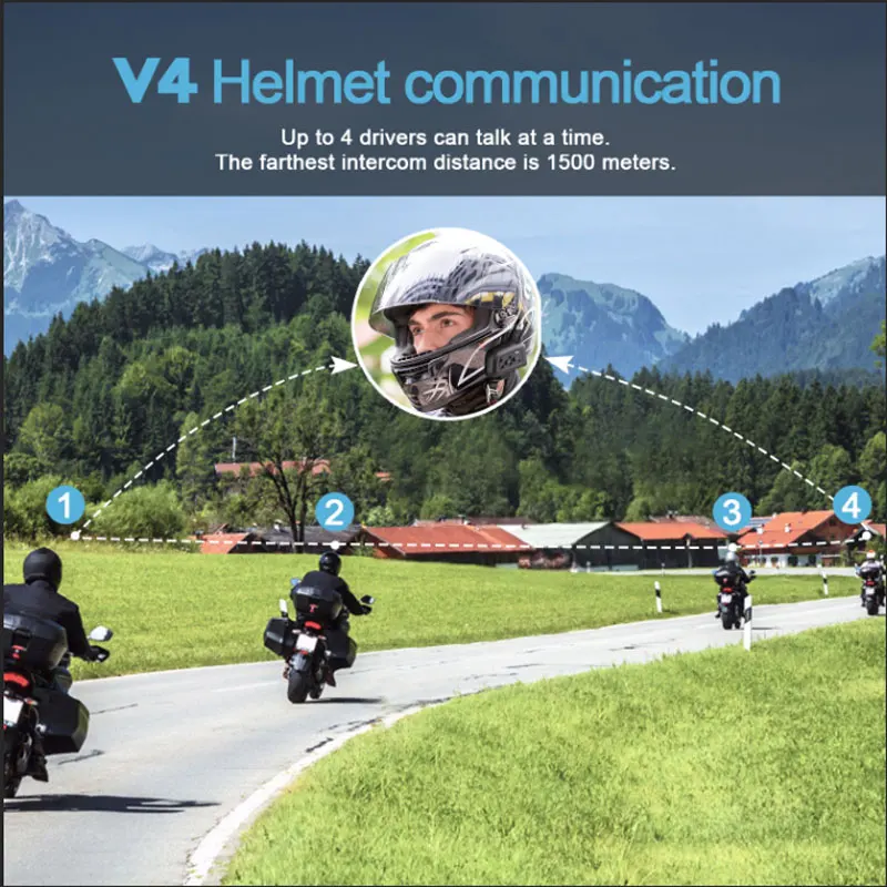 2Pcs EJEAS V4-1200m Intercom Bluetooth Helmet Interphone 4 Riders Talking Group At the Same Time Motorcycle Casco Walkie Talkie |